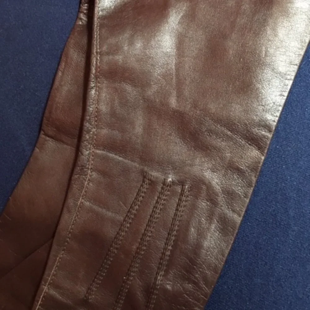 Vintage Dark Brown Leather Thin Dressy Gloves XS 6.5 Petite